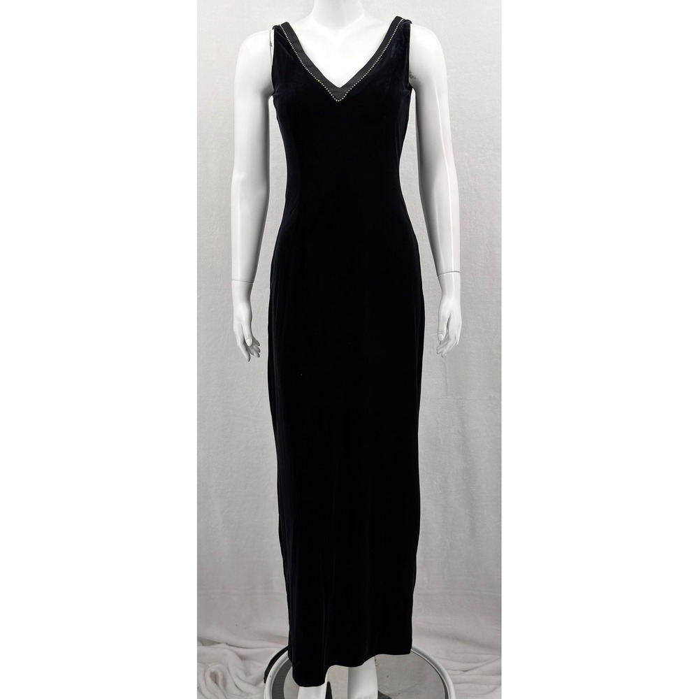 Jeffrey & Dara Dress Womens 6 Black Velvet Rhinestone Formal Whimsigoth Evening